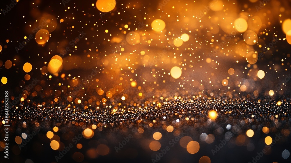 Poster abstract background with glowing golden bokeh lights on a dark surface.