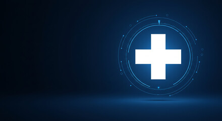 Obraz premium Glowing Medical Cross on a Futuristic Digital Background