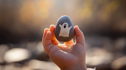 Painted ghost stone in hand