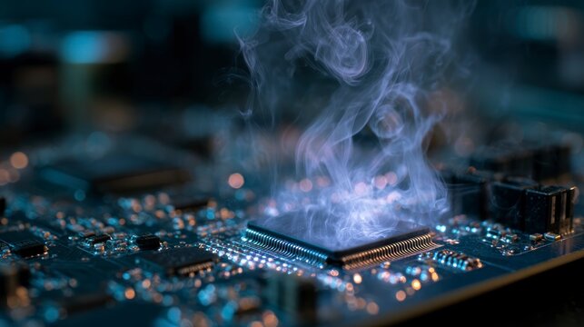 Overheating computer chip with smoke