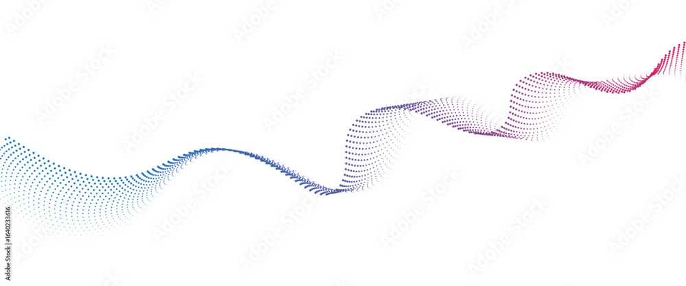 Poster flowing dot wave halftone gradient pattern on transparent background