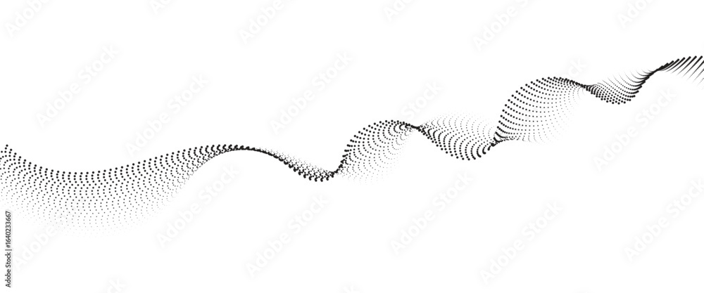 Poster flowing dot wave halftone gradient pattern on transparent background
