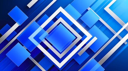  Abstract geometric background with dynamic blue and white squares and lines, modern technology concept.

