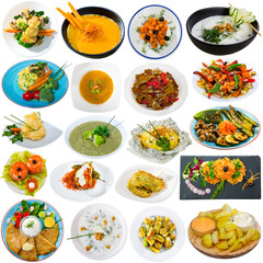 Assorted delicious and healthy vegetable dishes isolated on white background..