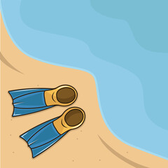 Swimming Flippers landscaped vector illustration graphic design .Beach Vacation Snorkeling Gear Ocean and Sand Water Sport for holiday or recreation concept with cartoon style