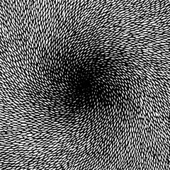 Abstract optical illusion with swirling pattern of black and white shapes creating a vortex effect
