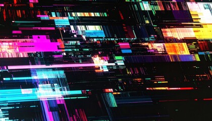 Abstract multicolored digital glitch art with chaotic lines and vibrant blocks creating a modern futuristic aesthetic and dynamic visual noise design effect.