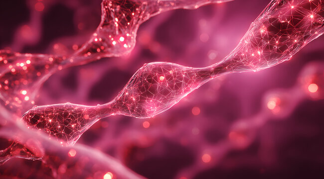 Abstract pink background with glowing biological structures, for scientific, medical, or futuristic technology visuals