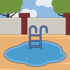 Swimming Pool landscaped vector illustration graphic design .Summer Fun Outdoor Recreation Sunny Day for holiday concept with cartoon style