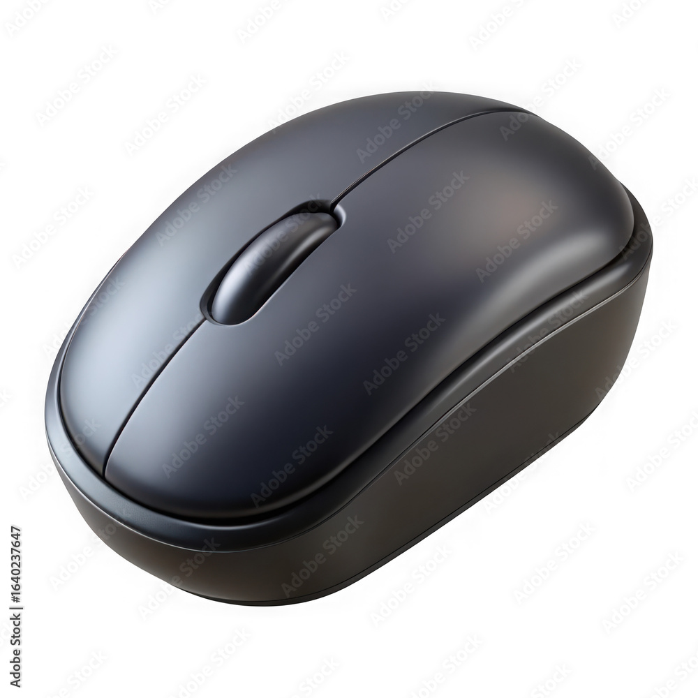 Poster A modern dark gray computer mouse with a scroll wheel and ergonomic design isolated on transparent background
