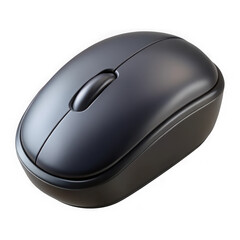 A modern dark gray computer mouse with a scroll wheel and ergonomic design isolated on transparent background
