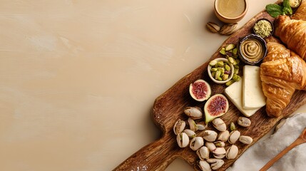 Bright atmosphere gourmet breakfast platter of croissants and fresh fruits in a cozy kitchen