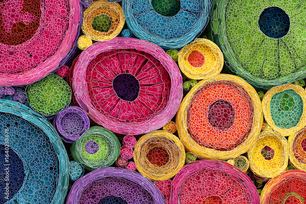 Poster abstract colorful circles with unique textures and vibrant design
