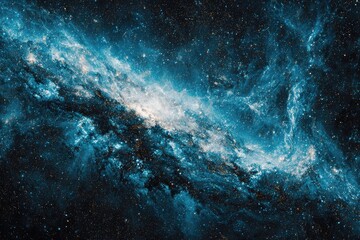 Obraz premium Cosmic nebula, swirling blues and whites against a dark backdrop. Vast expanse of space, showing clouds of gas and dust