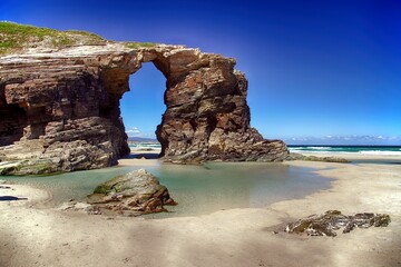 Fototapeta premium Las Catedrales Beach Natural Park at low tide, in Asturias, Spain.