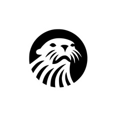 Circular icon of a Seattle Otter Is Circling by Stylized Ocean Waves, representing marine wildlife, ocean conservation, and coastal ecosystems.