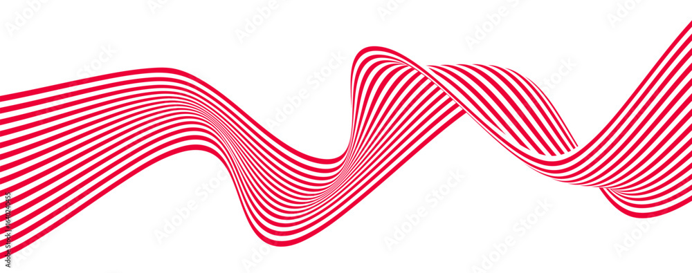 Poster elegant red wave pattern flowing across a white background