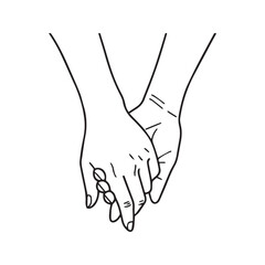Two people holding hands, a tender gesture of love and connection. Minimalist line art drawing.
