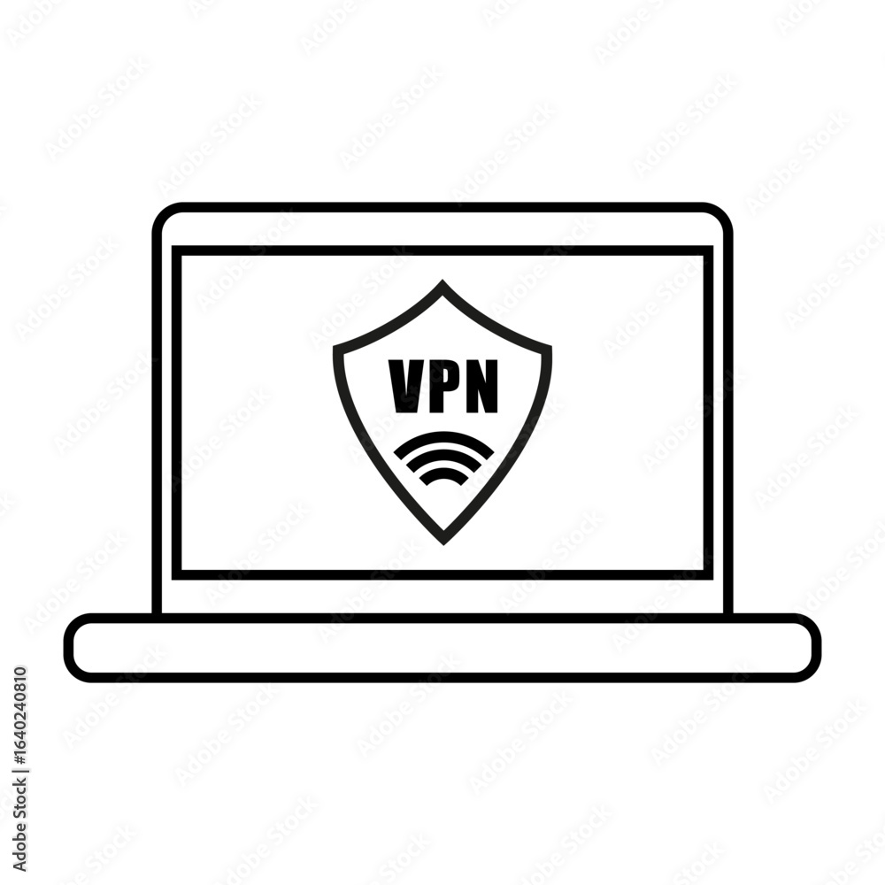 Aufkleber laptop computer shield. vpn service icon. safe connection vector. internet security symbol.