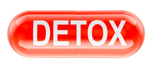 Detox, red capsule pill. 3D rendering