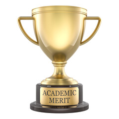 Academic Merit, golden trophy cup. 3D rendering