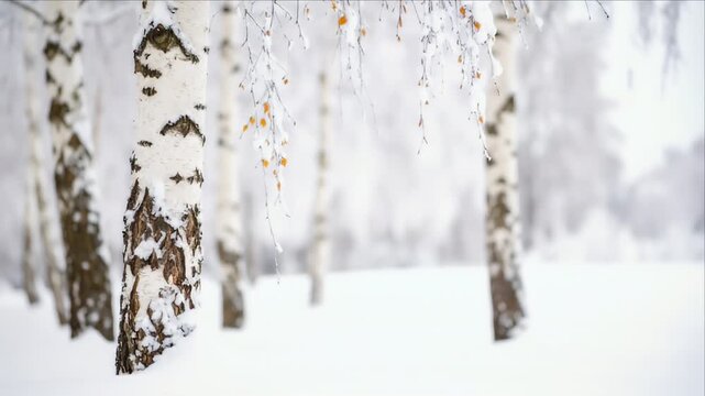 Snowy birch trees winter scene