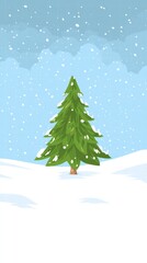Obraz premium Magical Christmas tree glowing in snowy winter wonderland night.