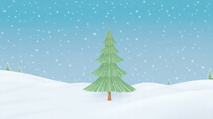 Fototapeta premium Magical Christmas tree glowing in snowy winter wonderland night.