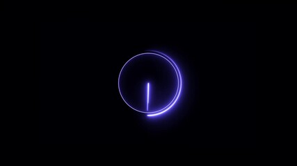 Glowing neon Clock icon animation with moving arrows and 24 hours day fast speed . Glowing neon Clock icon analog clock . - Powered by Adobe