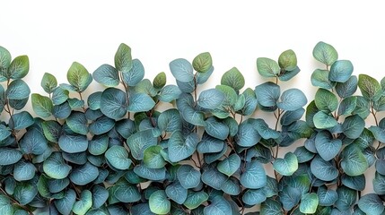 Close-up of a creeping fig plant with small rounded leaves against white background.