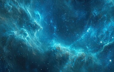 Fototapeta premium Deep space nebula, vibrant blue hues, swirling clouds of gas and dust, scattered stars