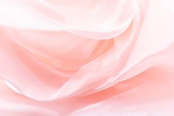 Close-up of delicate light pink silky fabric with soft folds arranged like flower petals, ideal for...