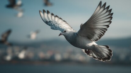 Graceful Pigeon Soaring Through Airy Expanse