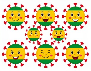 Cute cartoon COVID-19 virus characters for children’s educational illustration. Generated image