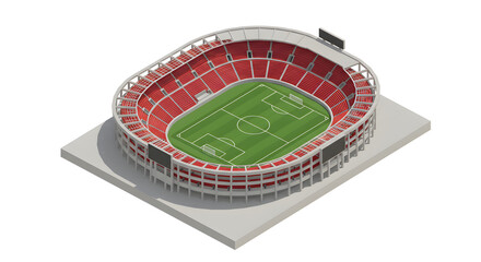 Detailed 3D vector illustration of a miniature Puskas stadium, presented in an isometric view for sports concepts.