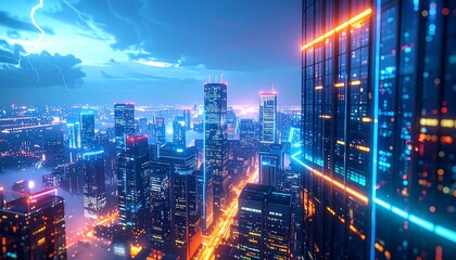 Fototapeta premium Futuristic cityscape at night