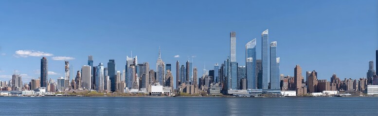 Obraz premium Panoramic view of New York City skyline, modern and historical skyscrapers lining the waterfront