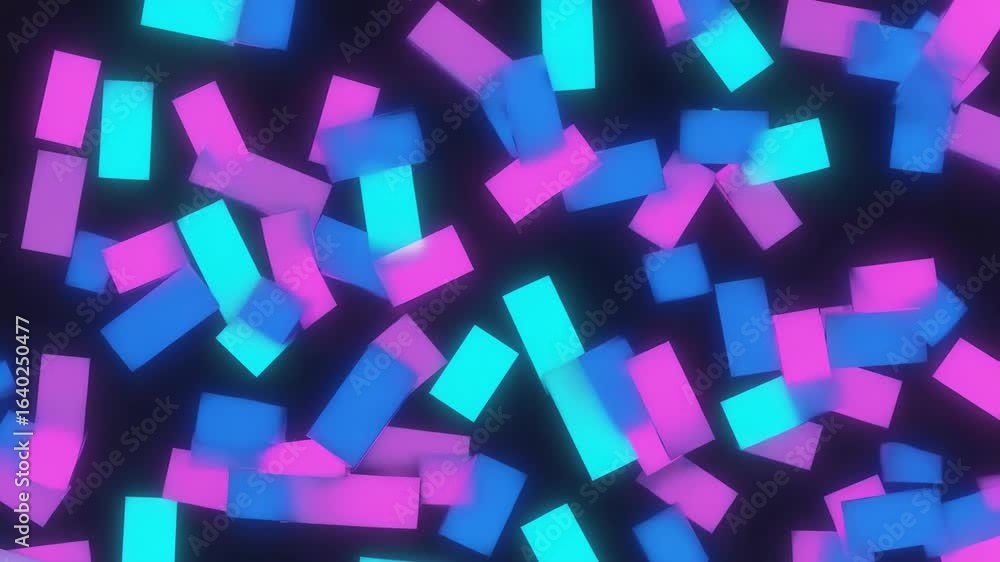 Poster glowing cyan rectangles cascading against a dark background, creating a vibrant and dynamic visual e