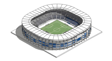A detailed 3D isometric vector illustration of a Stade Olympique de Rades stadium, perfect for sport and architectural concepts.