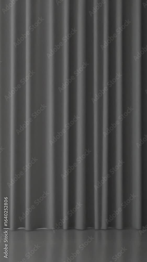 Poster elegant gray curtain with wavy texture in bright studio room interior with minimal design and soft l