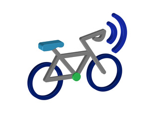 Simple 3D illustration of a bicycle icon with sound. Transparent background, PNG format.