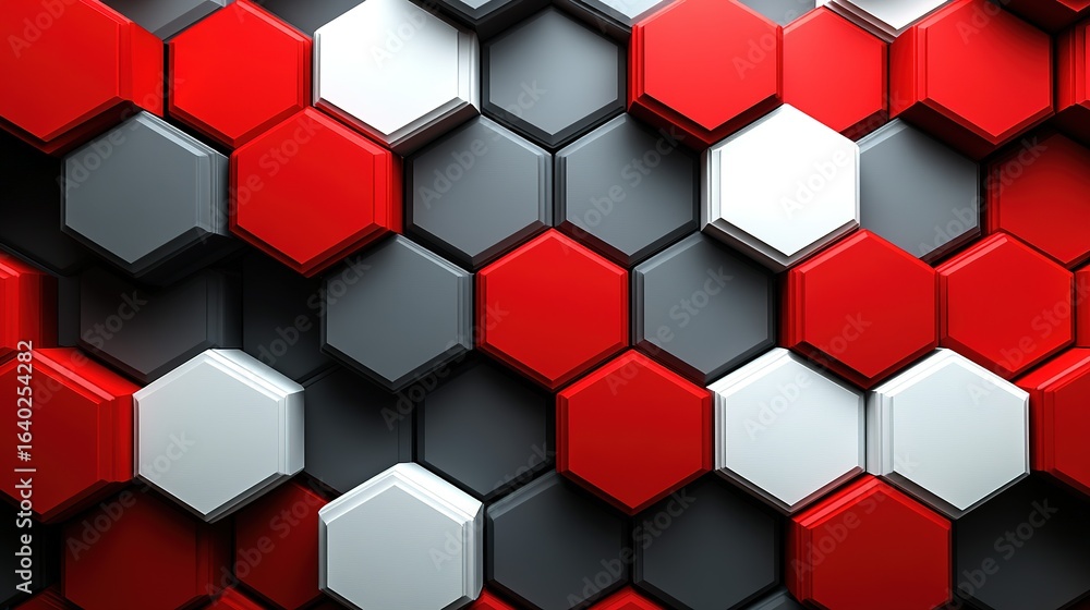 Poster abstract geometric background featuring red gray and white hexagons in a pattern.