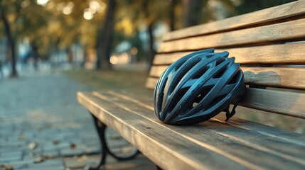 Cycling Helmet on Park Bench