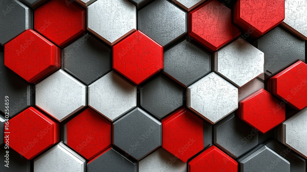 Aufkleber abstract background featuring red white and gray honeycomb or hexagon pattern.