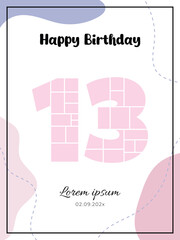 Obraz premium Number 13 Birthday Collage Creative Illustration with Organic Blob Art