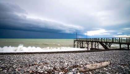 Stormy beach pier landscape