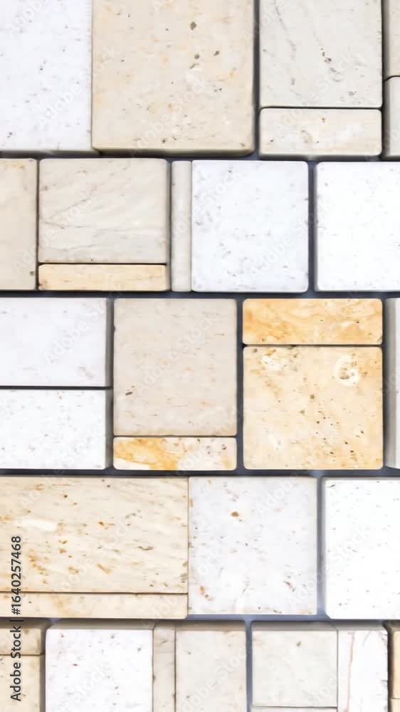 Poster beige stone tile texture wall with rectangular and square shapes in a random geometric pattern for a