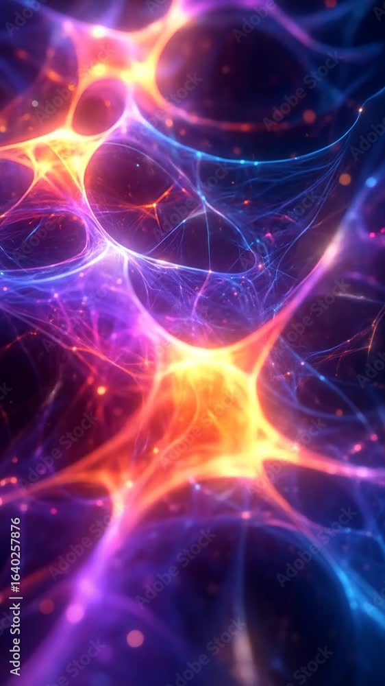 Poster abstract network connection with glowing lines in purple blue and orange for technology background w