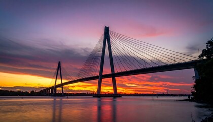 Obraz premium Sunset over cable stayed bridge