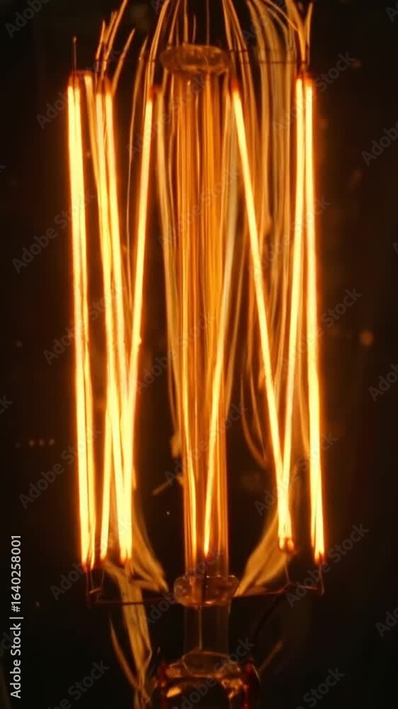 Poster glowing edison bulb with visible filament details against a black background creates a warm and inti